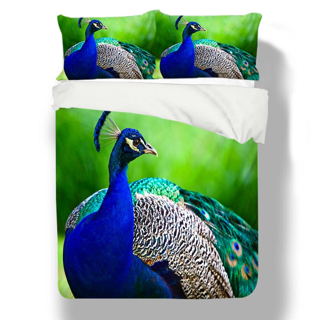 Animal Bedding 3D Peacock Duvet and Pillowcase 2/3 Pieces EU135 * 200 Single/double Bed Full Size Soft Machine Washable Home Decoration