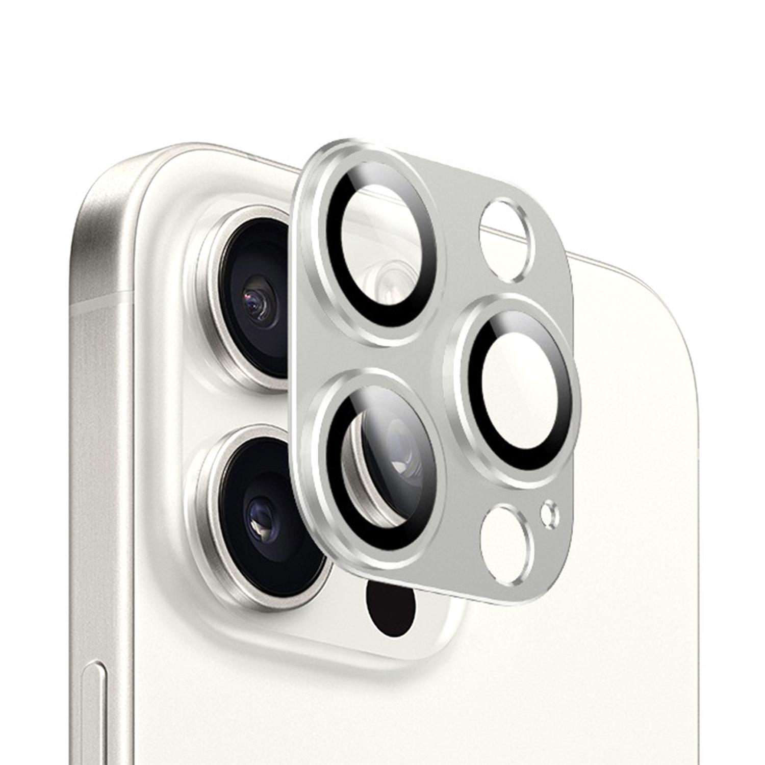 

Для iPhone 15 Pro/15 Pro Max Встроенная защита объектива телефона Полное покрытие Алюминиевый сплав+Закаленное стекло Silver