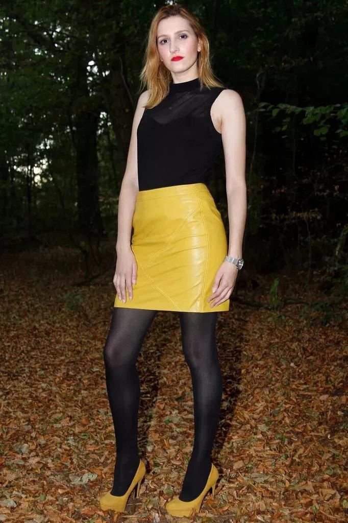 Leather Party Women's Skirt Yellow Genuine Lambskin Stylish Formal Wear Soft