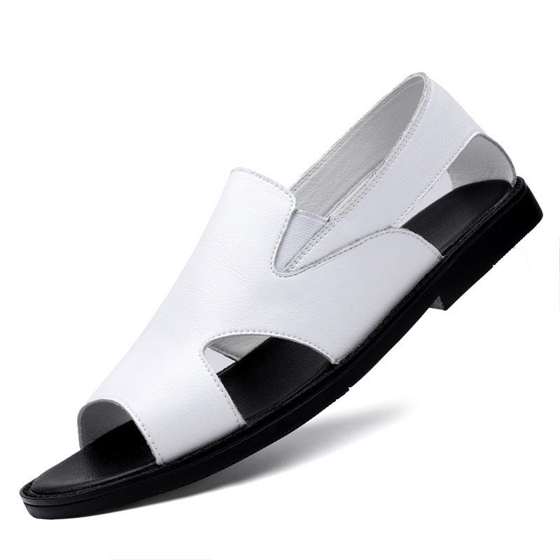 Men's Breathable Leather Sandals: Summer Hollow Casual, Soft Sole, Non-Slip, Outdoor Flip-Flops.