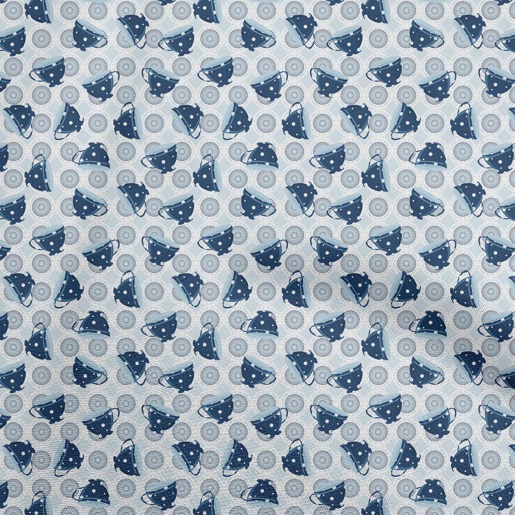 oneOone Cotton Flex Dark Blue Fabric Utensils Cup Dress Material Fabric Print Fabric By The Yard 40 Inch