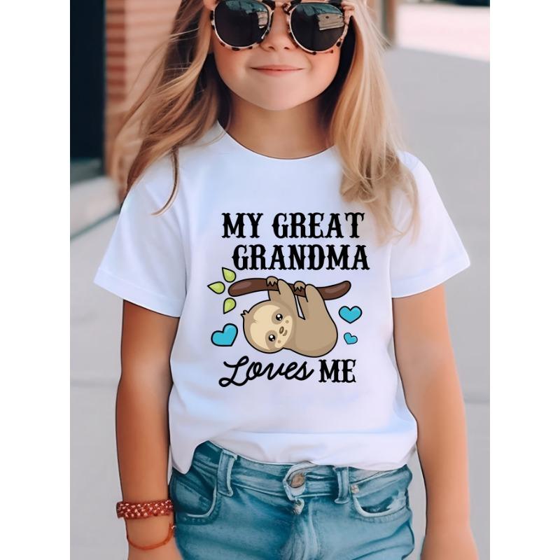 European sizes Girls Short Sleeve T-Shirt with My Great Grandma Loves Me Letter Print Casual Versatile Top Summer Fashion 110 белый