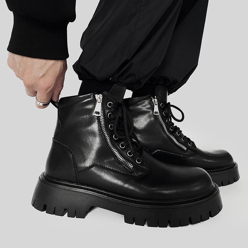 

2025 autumn new black Martin boots for men and women couples British style retro trend versatile thick-soled straight boots 38 чёрный