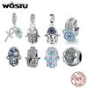 WOSTU 925 Sterling Silver Hand of Fatima Series Charm Demon Eye Bead Pendant Fit Original Bracelet Necklace DIY Jewelry