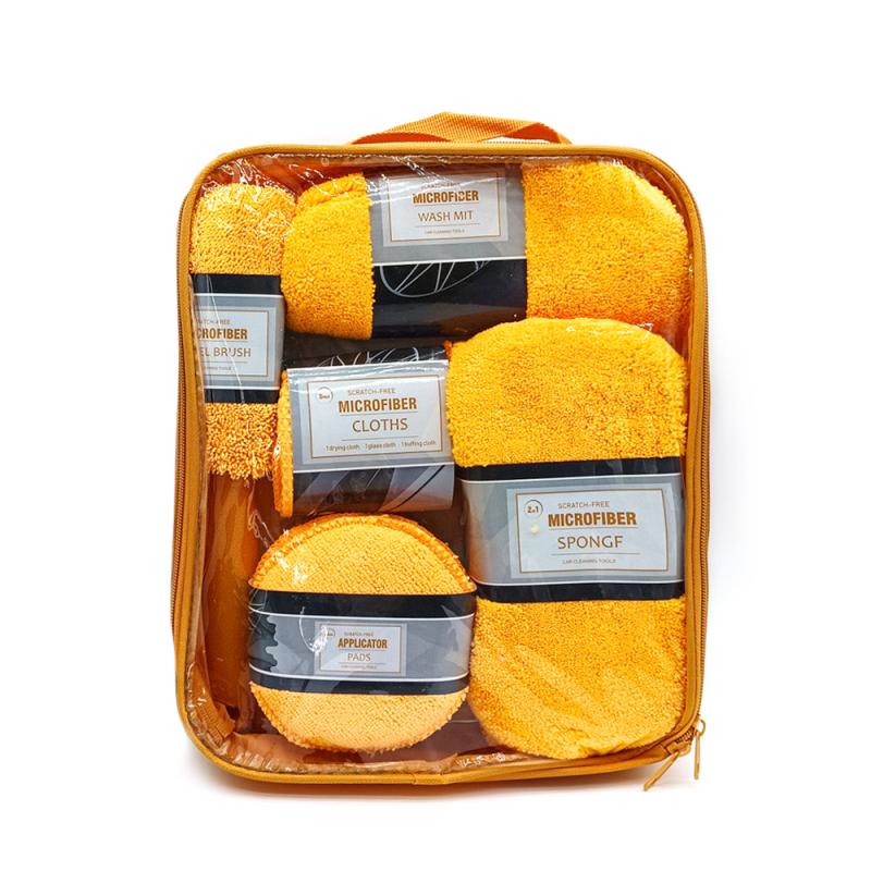 

9pcs Car Wash Cleaning Kits Cleaning Gloves/Towels/Rags/Applicator Pad/Sponges/Wheel Brushes for Car Washing жёлтый