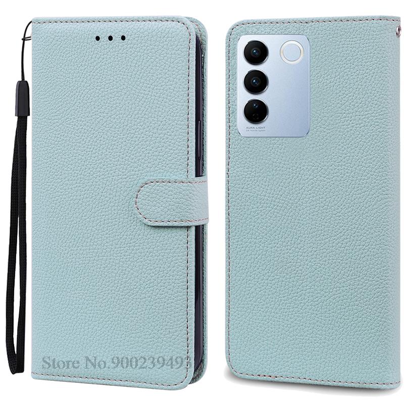 

Для Vivo V27 Чехол V27 Pro / V27E V2237 Кошелек кожаный флип Fundas Coque для Vivo V27 5G V2231 V2246 V 27 Pro V2230 Чехлы для телефонов For Vivo V27 светло-синий
