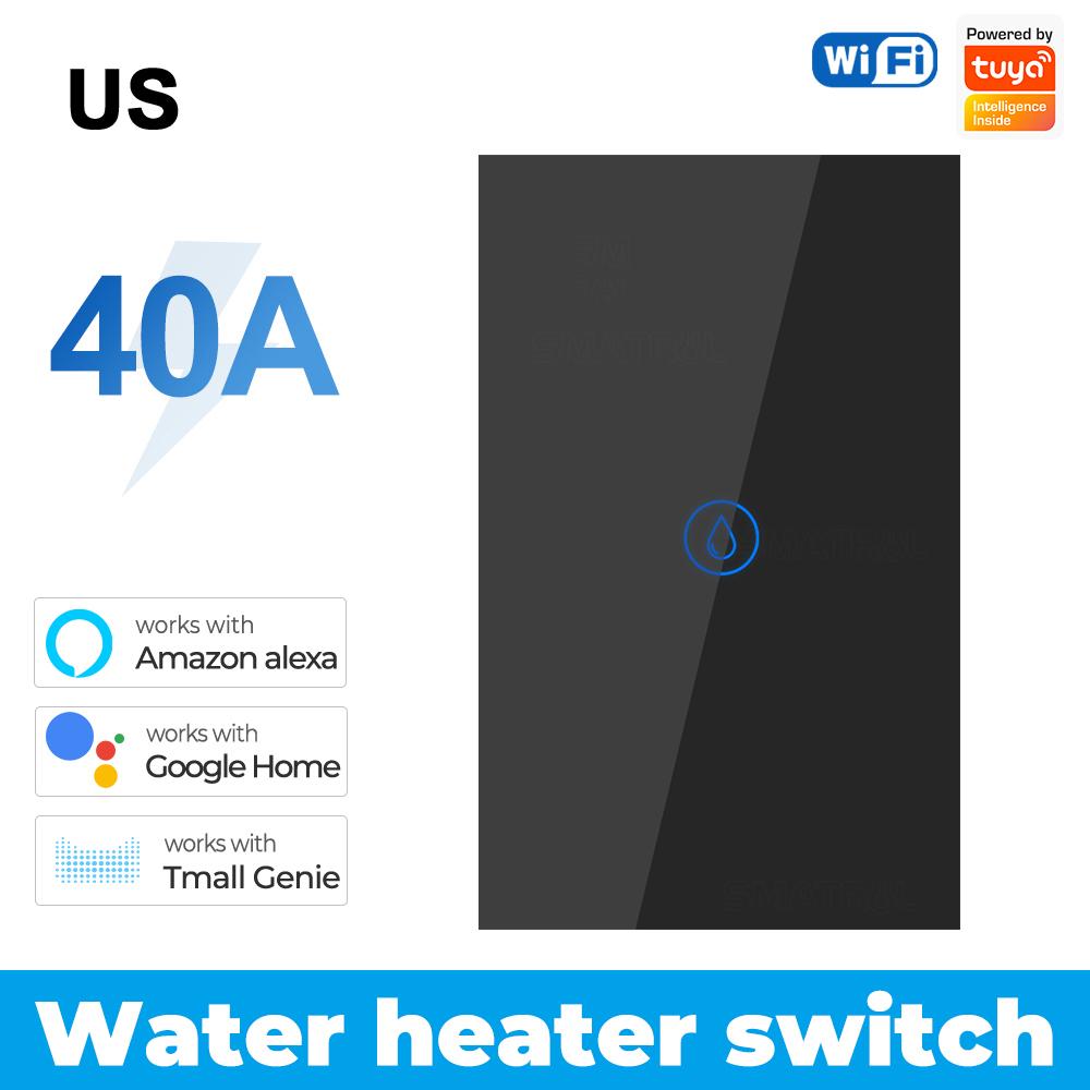 40A Tuya Smart Wifi Water Heater Boiler Touch Switch Smart Life APP Voice Control EU/US Plug Wall Switch Works with Alexa Google