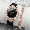 Women'S Diamond Quartz Watch Fashion Belt Watch Two-Piece Set Light Luxury Bracelet Set Women'S Watch