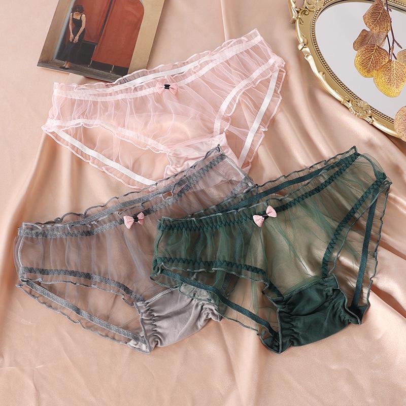 Breathable Sexy Lace Mesh Panties with Bowknot for Women