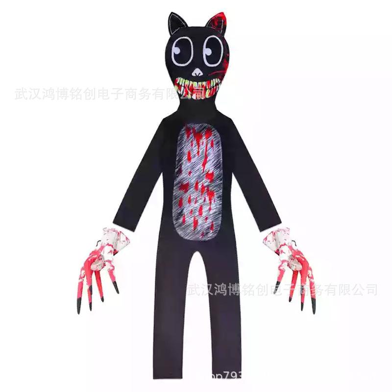 Hongbo Horror Game SirenHead Cartoon Cat Jumpsuit, Halloween Cosplay Costume Hooded