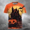 European and American Halloween Horror Pumpkin Head Ghost Castle Bat Print Short Sleeved Retro Vintage Vintage Fashion Top