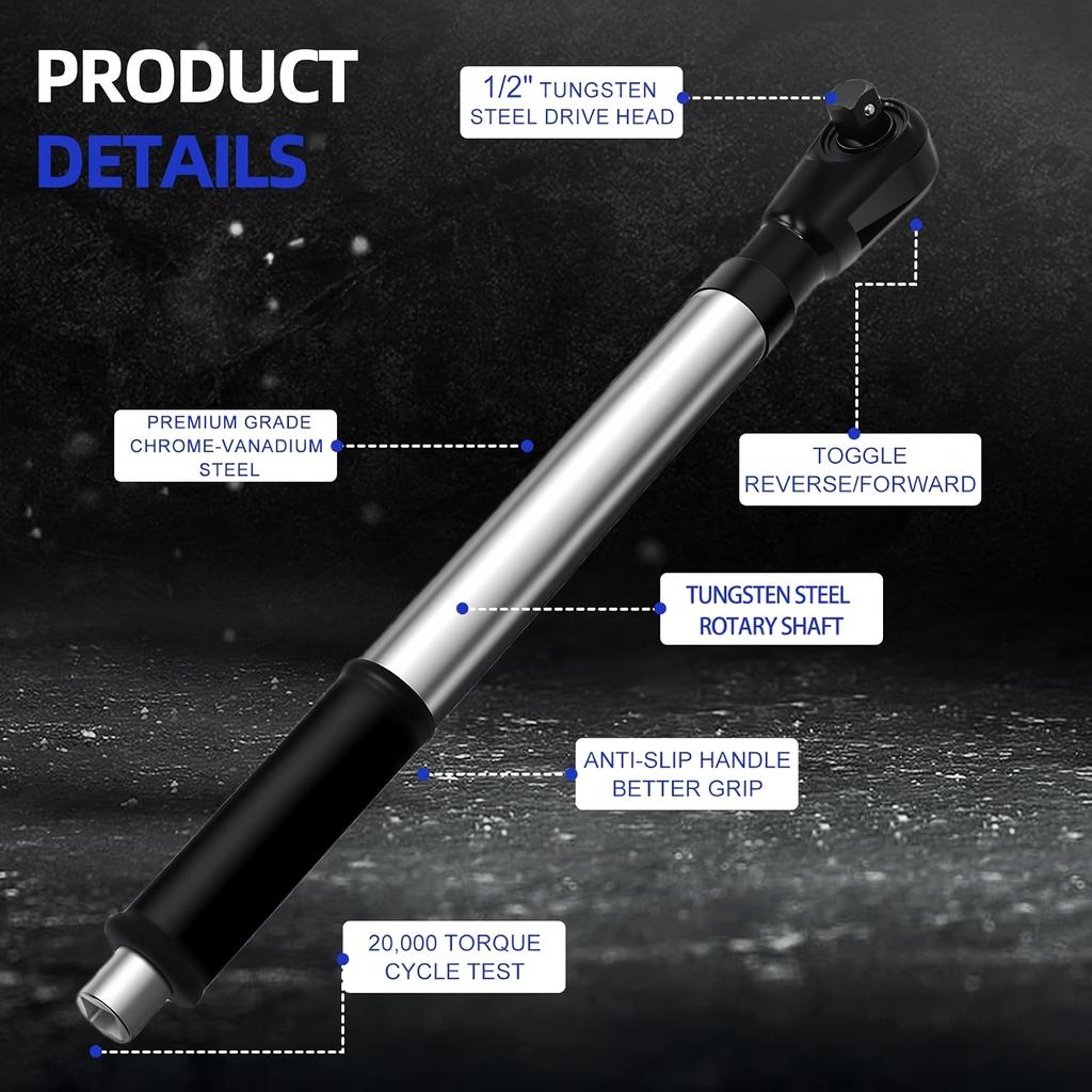 1/2" Úhlový prodlužovací klíč Rázový, 3v1 Manuální/Elektrický/Pneumatický Rázový prodlužovací ráčnový klíč pro úzké prostory