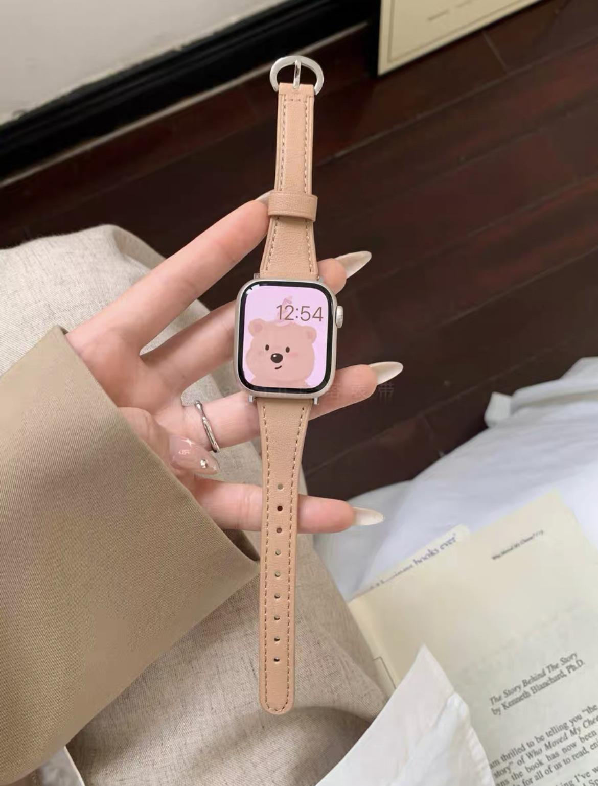 

Small Horseshoe Buckle Delicate Leather Strap for ApppleWatchS10 Apple Watch iwatch89SE (1/2/3 generation 42mm)/44/45/46/49mm universal мигдалевий