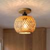 1pcs Handmade Bamboo Woven Ceiling Lamp Corridor Aisle Living Room Ceiling Light Retro Woven Lamps Decorative Fixtures No Bulb