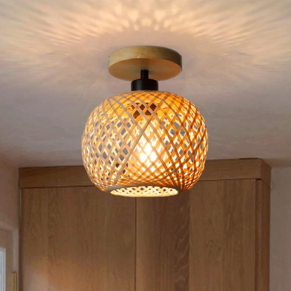 1pcs Handmade Bamboo Woven Ceiling Lamp Corridor Aisle Living Room Ceiling Light Retro Woven Lamps Decorative Fixtures No Bulb