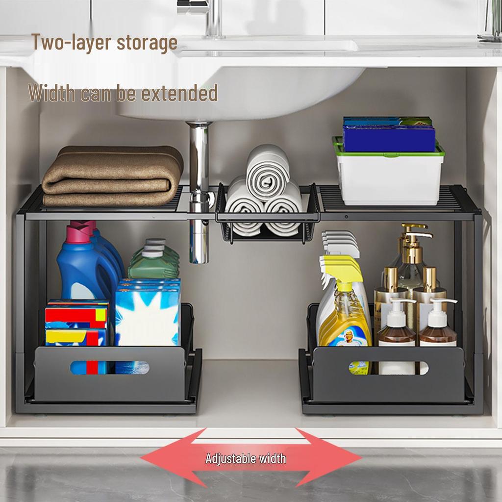 Retractable Under-Sink Organizer: Pull-Out Drawer & Storage Rack for Pots and Pans