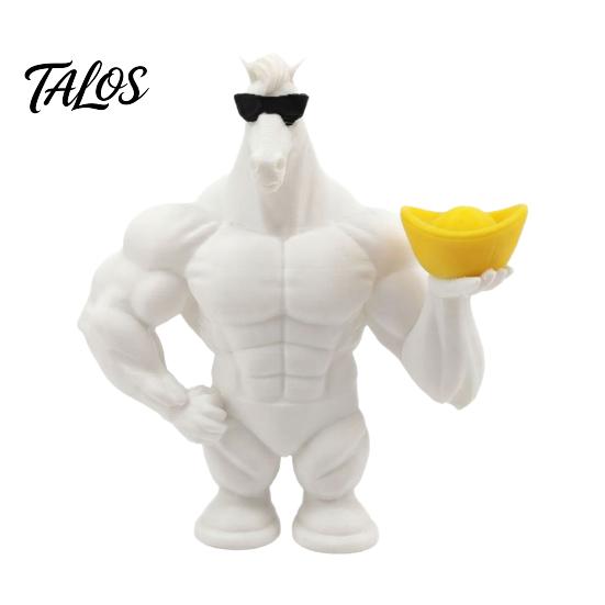 Coole Tierfigur 3D-gedruckte muskulöse Pferdefigur, Skulptur mit Sonnenbrille & Goldbarren, Kreative Desktop-Statue für Erfolg und Wohlstand