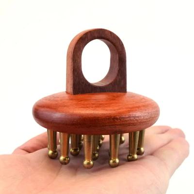 Head Meridians Massage Comb Copper Sandalwood Meridians Fine Tooth Comb Needling Guasha Scalp Massage Brush Relax Body Massager