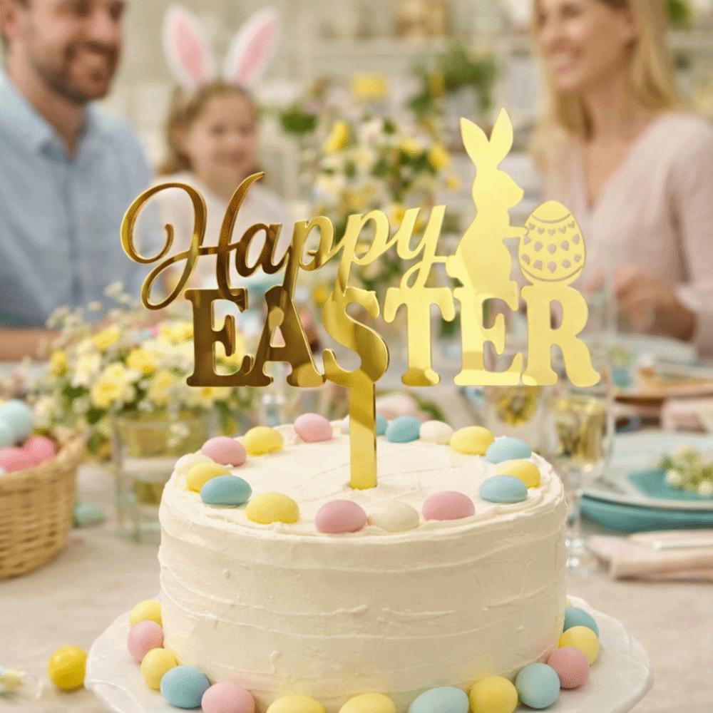 Adorno para Tarta de Pascua Feliz de Acrílico Decorativo Dibujo Animado Huevo de Pascua Conejo Decoración Patrón Huevo Conejo Inserto Cruzado Decoración