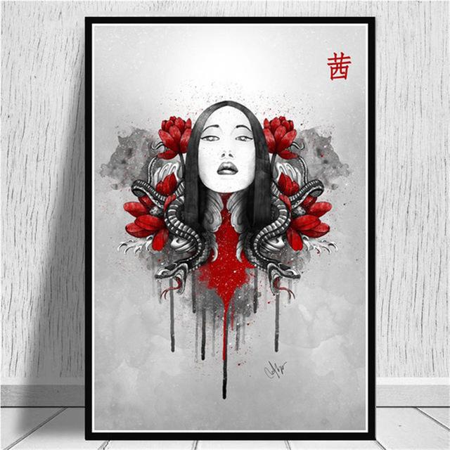 Japansk Zen Ink Målning Konstaffischer Canvastavlor Samurai Kanji Väggkonsttryck Familj Vardagsrum Retro Rum Dekor Väggmålning