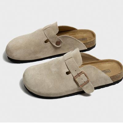All Leather Cowhide Boken Women's Shoes Cork Inner Increased Flat-soled Slippers Fishing Shoes High Platform Bag Head Half Slippers