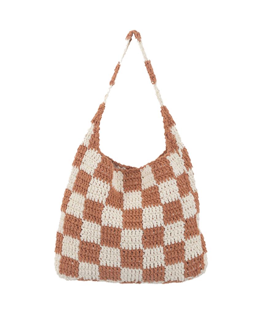 Slowslowly Chex Checkerboard Handmade Crochet Shoulder Bag _ Mandarin
