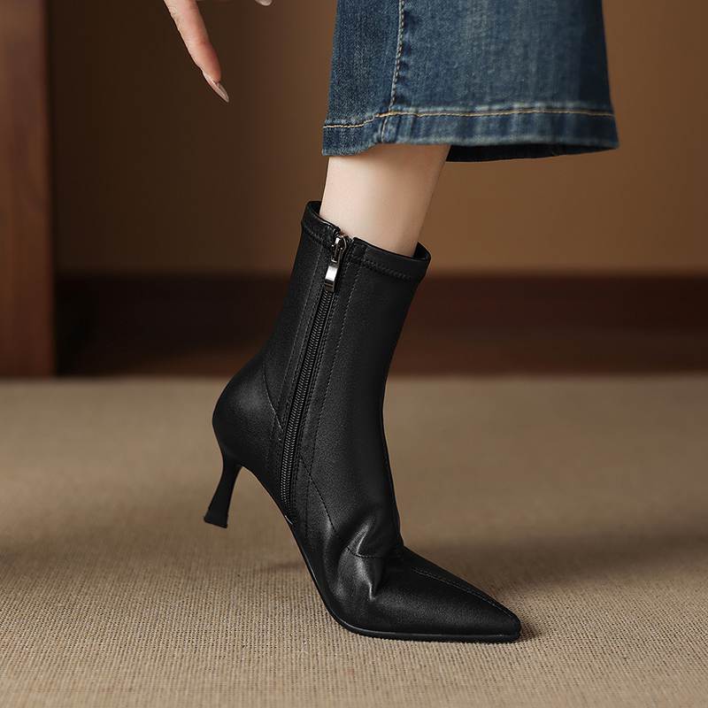 Krazing Pot Microfiber Pointed Toe Thin High Heels Modern Boots Size 42 Zip Women Elastic Ankle Boots