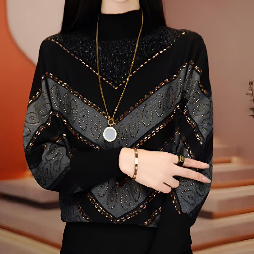 Color-block Rhinestone Velvet Base Shirt for Women Soft and Loose Pullover Base Shirt