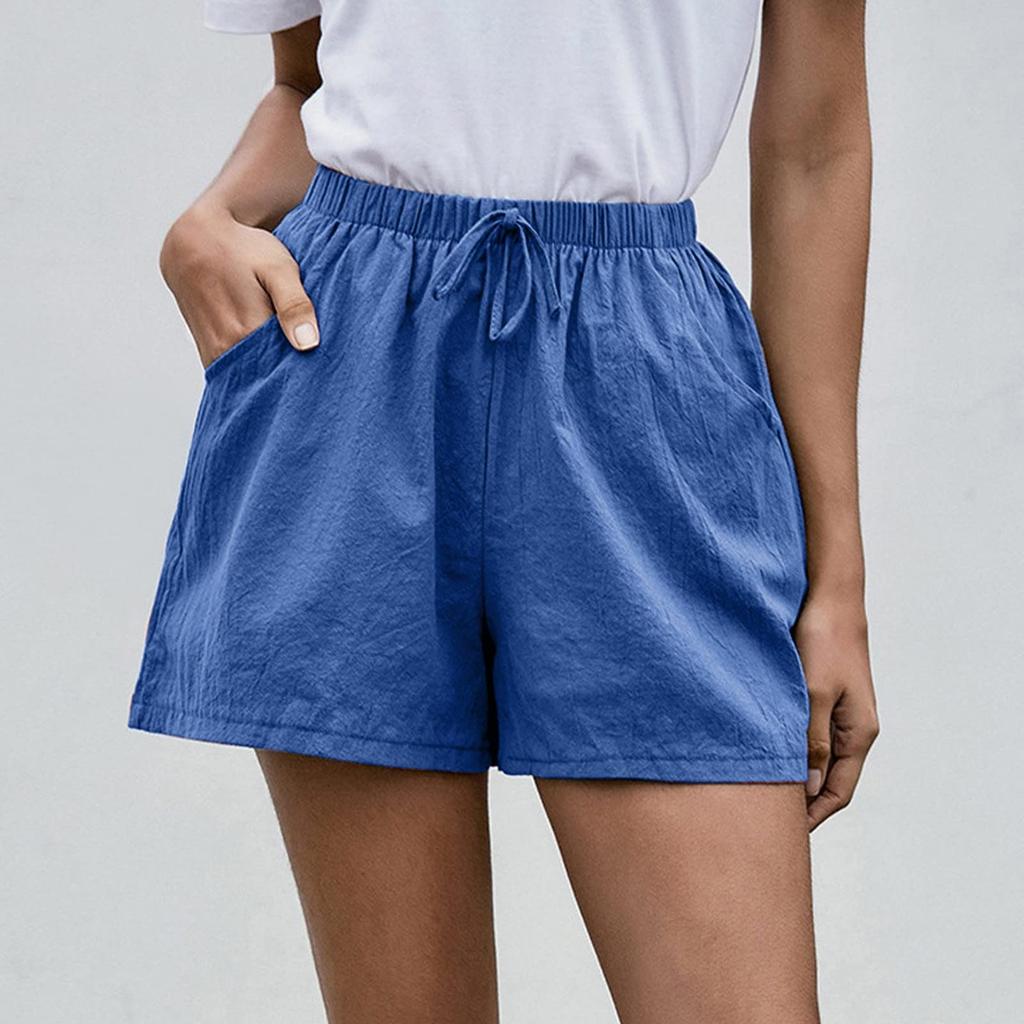 Women's Fashionable Color Drawstring Elastic Waist Pocket Casual Loose Shorts