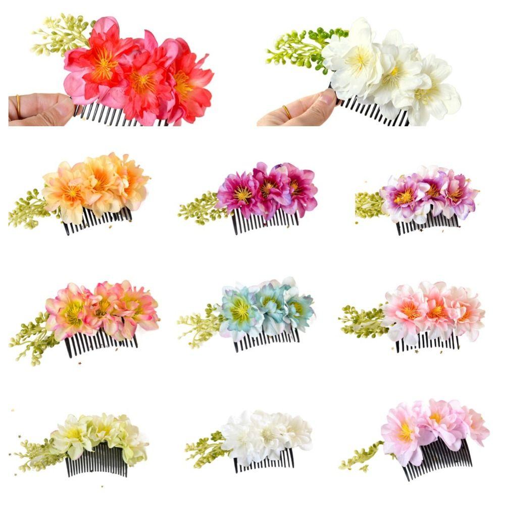 Multicolor Flower Hair Comb Cloth Thai Hair Comb Temperament Hair Accessories  performance clothing