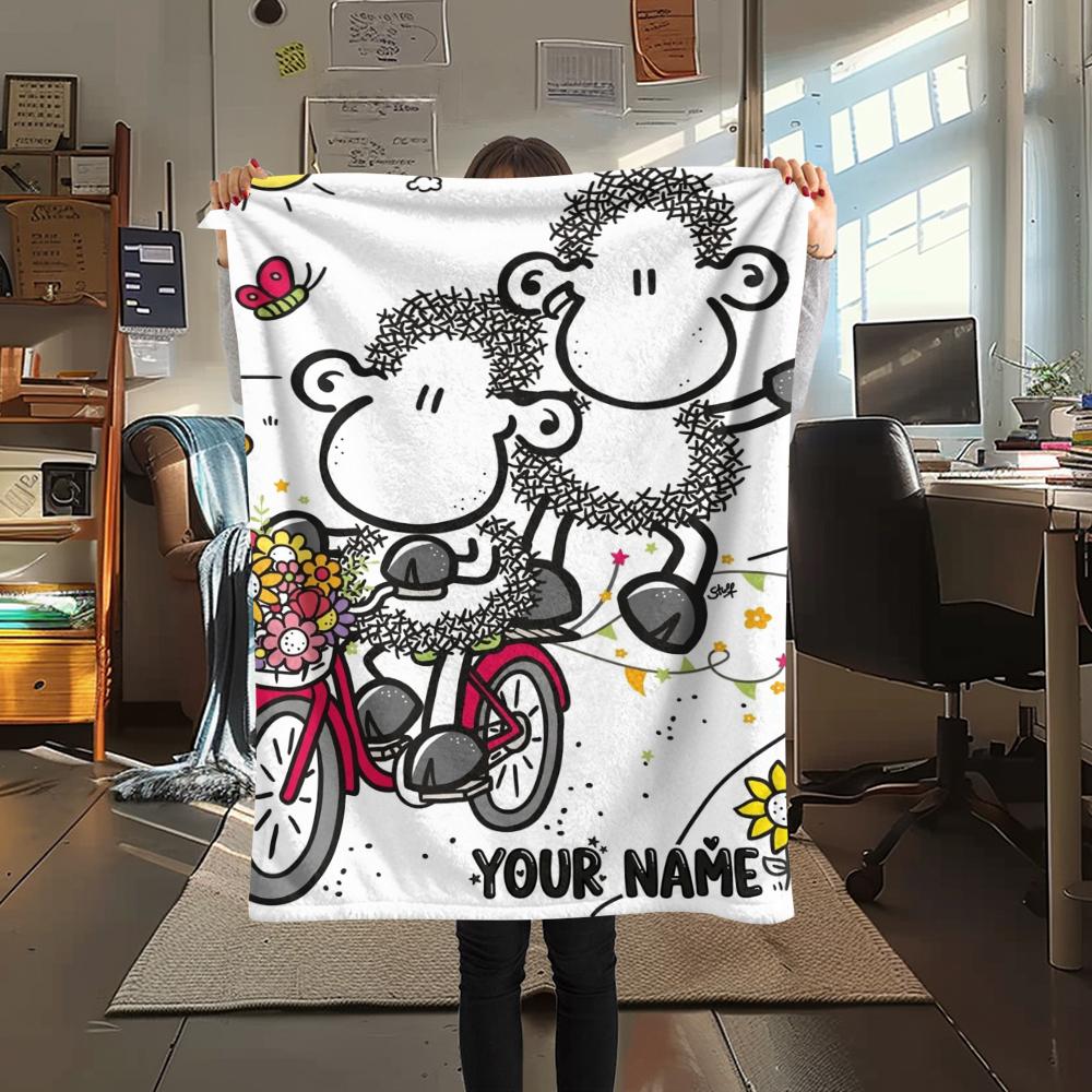 1PC Custom Name sheepworld Patterned Flannel Blanket Suitable For All Seasons for Home Decor Warmth and Comfort Gifts Holiday Present