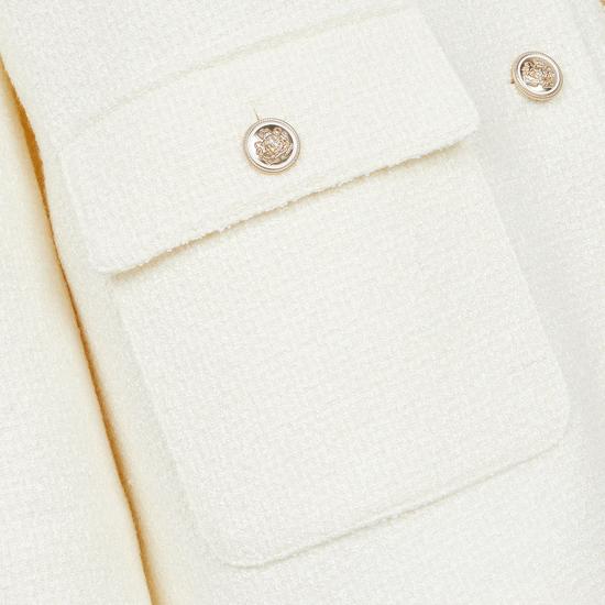 Out Pocket Notch Collar Tweed Jacket - Ivory