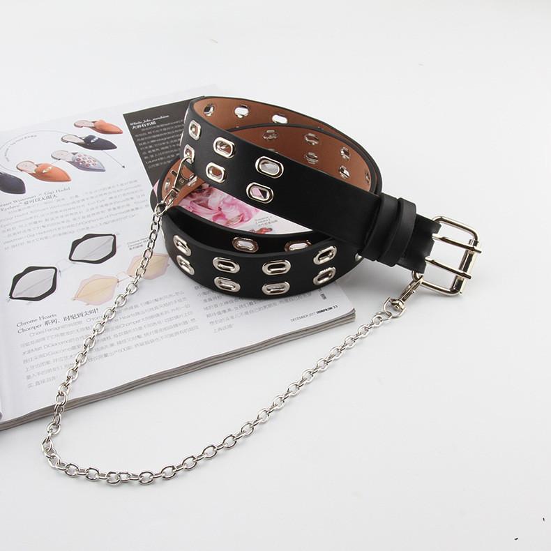 Row Square Double Hole Belt With Hanging Chain No Punching Adjustable Required