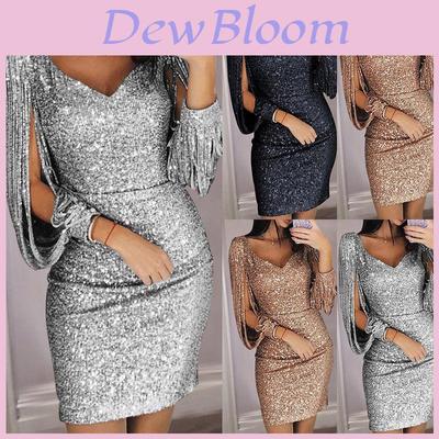 Elegant Ladies Sequins Sexy V-neck Mini Dress For Stylish Cocktail Parties And Casual Wear