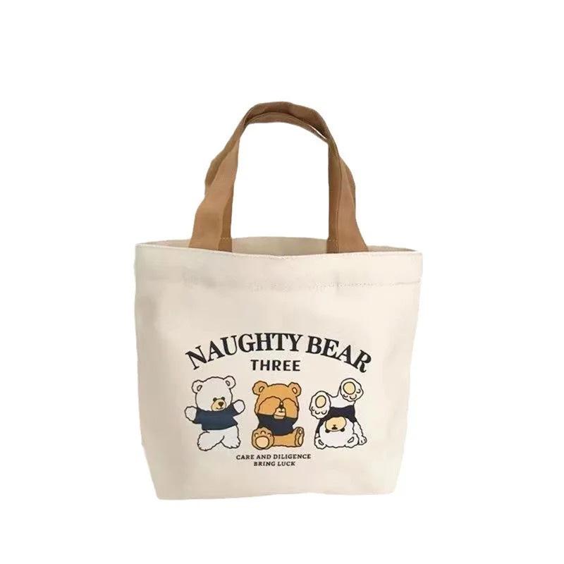 Three Bears Zippered Canvas Tote: Student and Work Portable Book Bag with Creative Design Customization