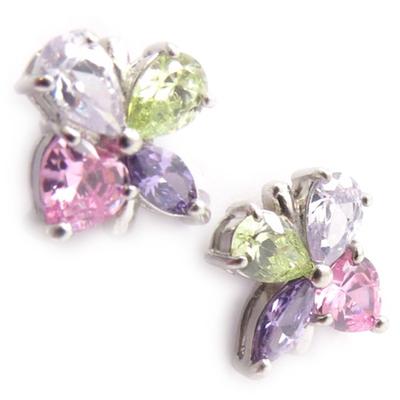 [B3035] - Silver 'Honeysuckle' Earrings Pink / Mauve / Yellow