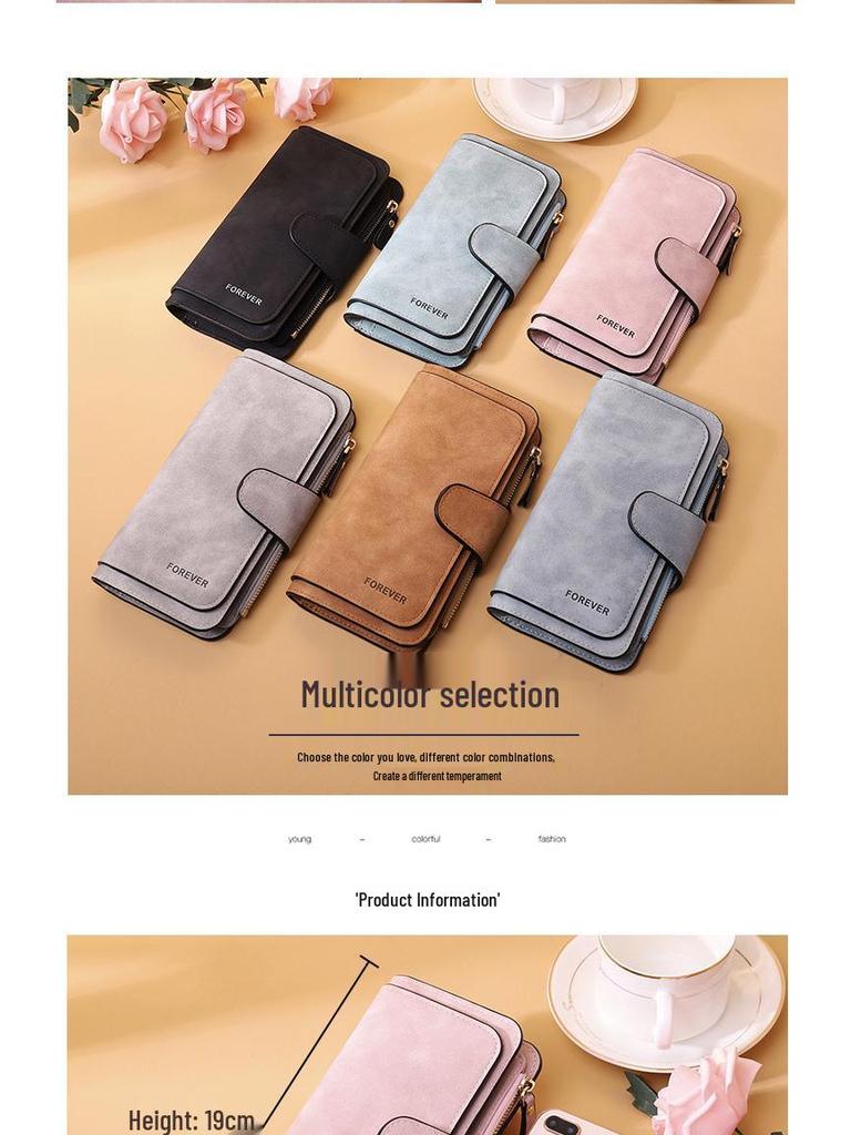 High-End Ladies Tri-Fold Wallet: Frosted PU, Multi-Card Slots, Coin Purse