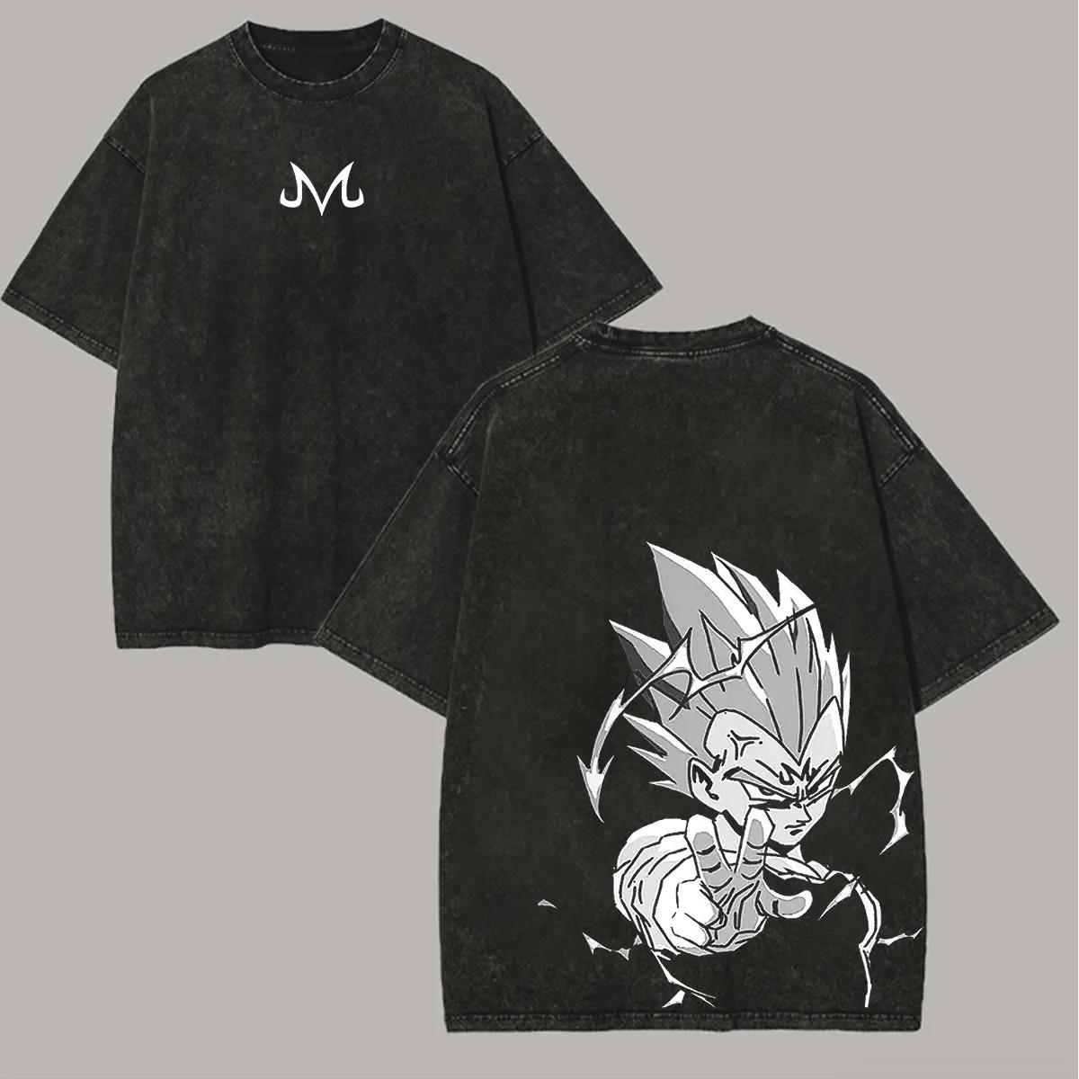 Majin Vegeta T Shirt Men Acid Wash Oversized Anime White M Logo Cotton Vintage Gym Streetwear Graphic Back Dragon Ball Top Tee M