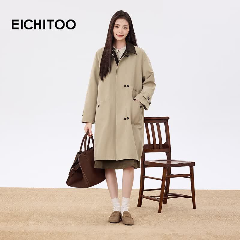 EICHITOO Contrast Lapel Mid-Length Trench Coat M