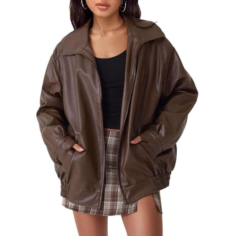 New women's large motorcycle leather jacket autumn and winter fashion loose long-sleeved motorcycle jacket