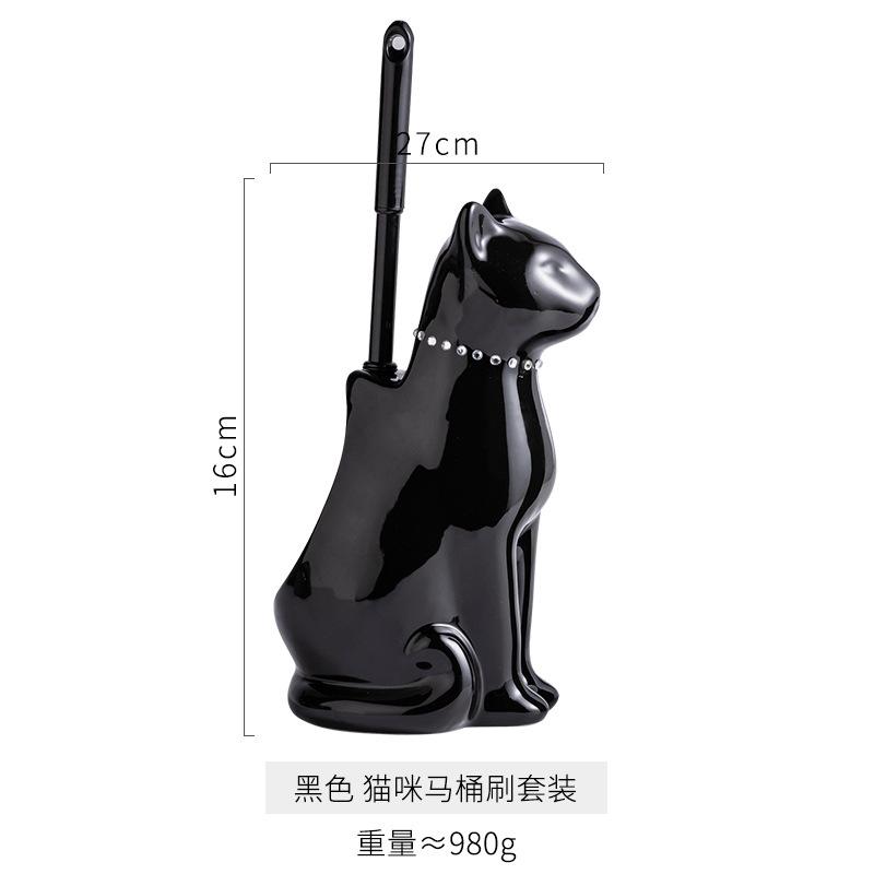 toilet brush Cute cat ceramic toilet brush for bathroom cleaning household use long-handled  bathroom accessories  cleaning чёрный