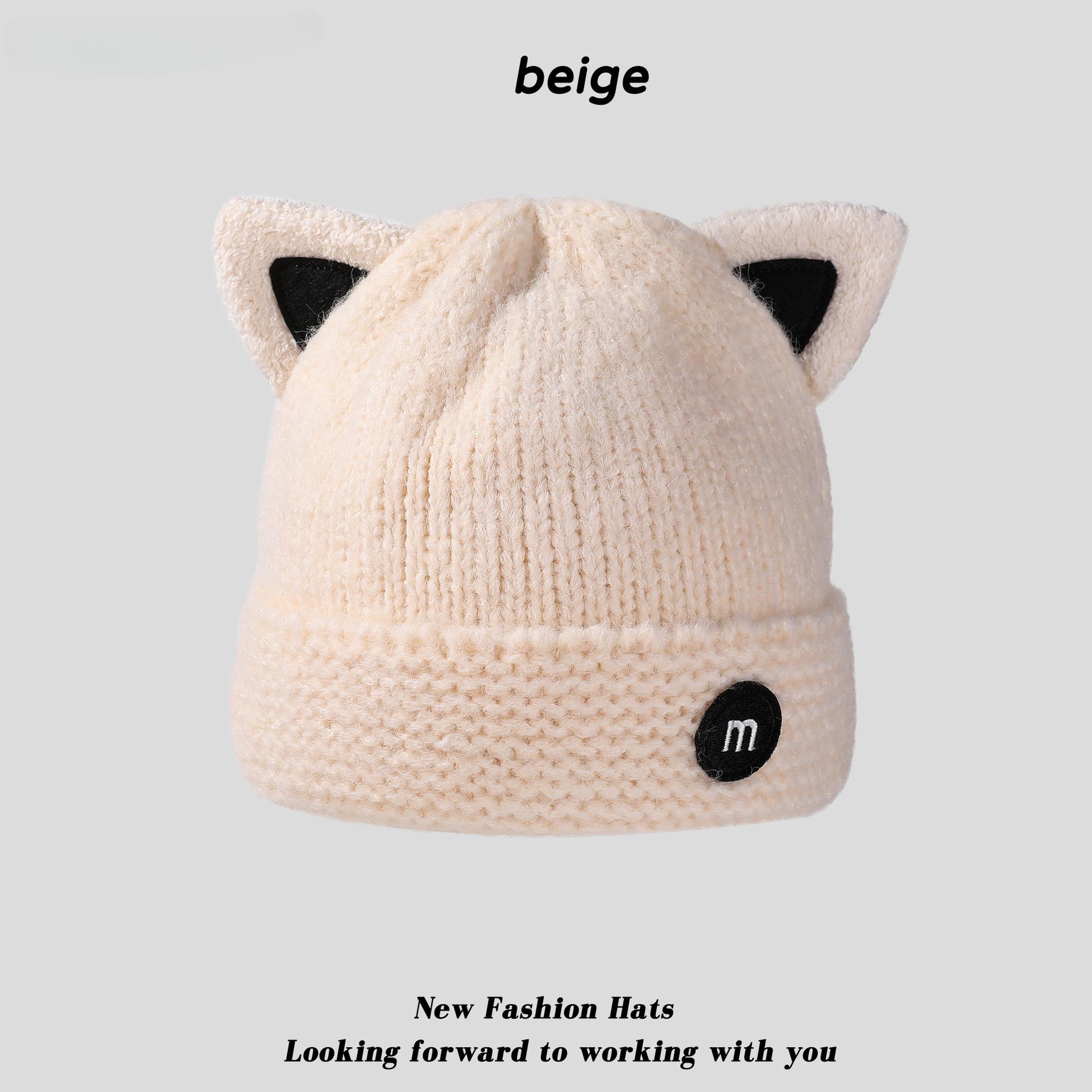 

Корейский мультфильм «Девочка с кошачьими ушками» (Хлеб в форме кошачьих ушей, приготовленный на пару) Женская вязаная шапка, милая повседневная шерстяная шапка, плюшевая защита ушей, теплая шапка