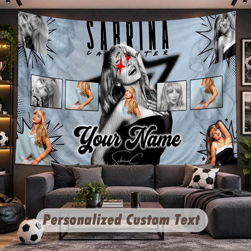 Wall Hanging Tapestry Custom NameSabrina Carpenter Pattern Personalized Printed Fabric Wall Decor