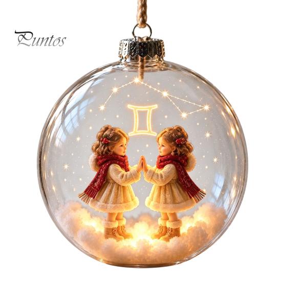 Holiday Ornaments for Bedroom Lighted Zodiac Christmas Ornament, Glowing Sign Ball with Warm LED, Xmas Tree Hanging Decorations 3D Clear Acrylic