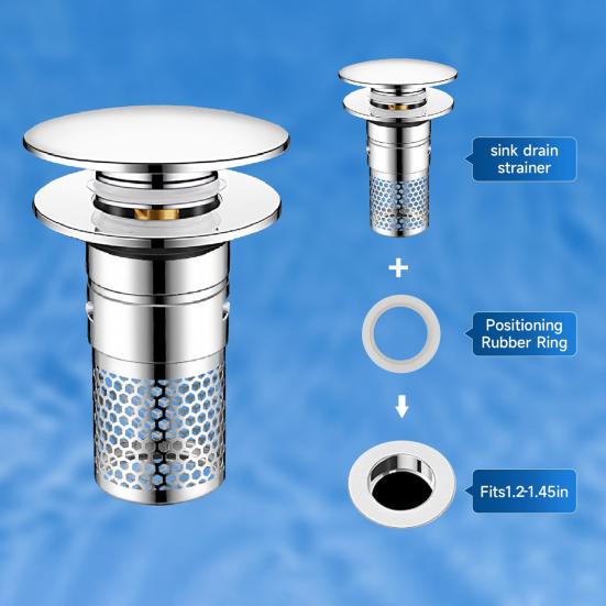 Bathroom Sink Stopper Pop-up Drain Strainer Hair Debris Catcher Sink