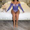 Women Sexy Lingerie Crystal Rhinestone Colored Jumpsuits Hollow-Out Bodysuit Long Sleeve Suit For Ladies Weight 88-145Lbs