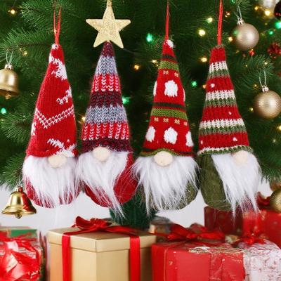 Christmas Gnome Hanging Ornament Handmade Knitted Hat Faceless Dwarf Elf Plush Doll Winter Holiday Party Xmas Tree Hanging Decoration
