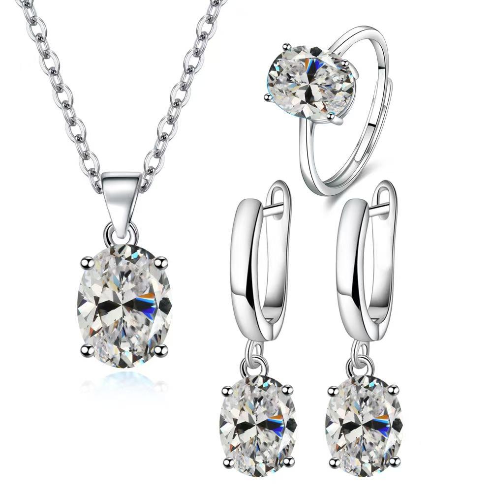 2026 Zircon Set Women s Versatile Egg-Shaped Zircon Gemstone Earrings Ring Pendant Necklace 45CM