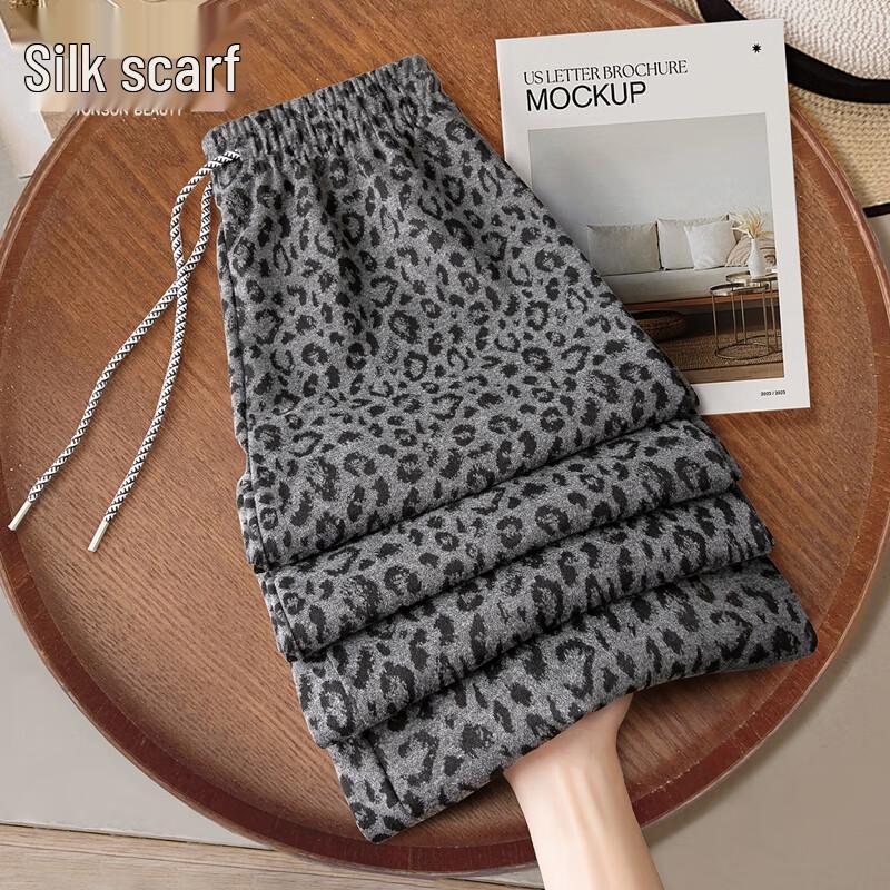 

Women s Retro Loose Leopard Print Drawstring Casual Pants S