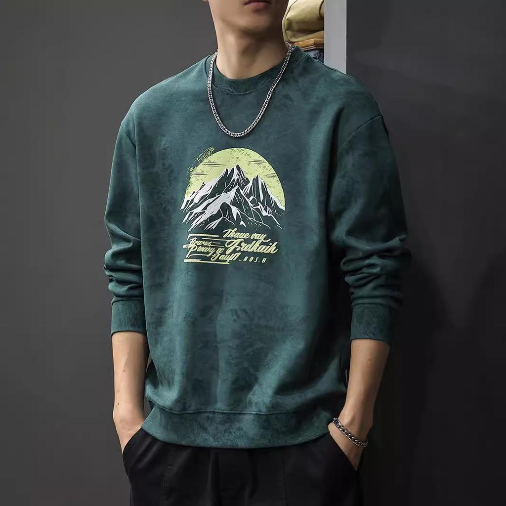 Autumn And Winter Heavy Tie-Dye Washed Men'S Sweater American Trendy Brand Printing Long-Sleeved Autumn Loose Casual Jacket